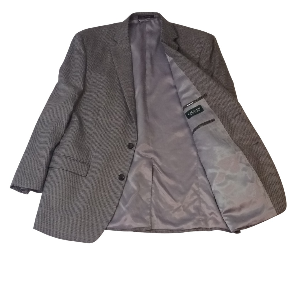 Lauren Ralph Lauren Mens 44L Sport Coat Grey Brown Houndstooth Blazer Stretch